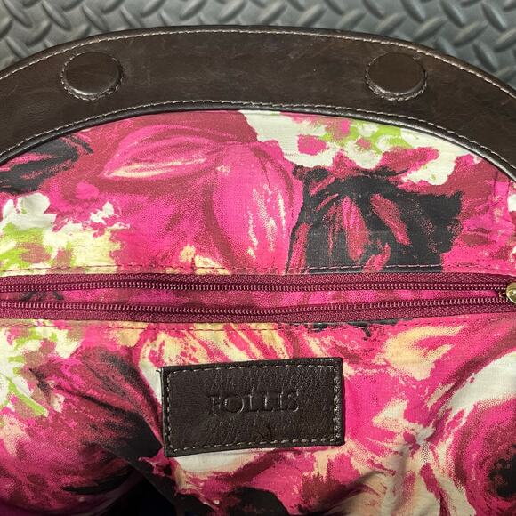 Follis Laced Julia Brown Leather Soft Unique Clam Hand Purse - Picture 6 of 6